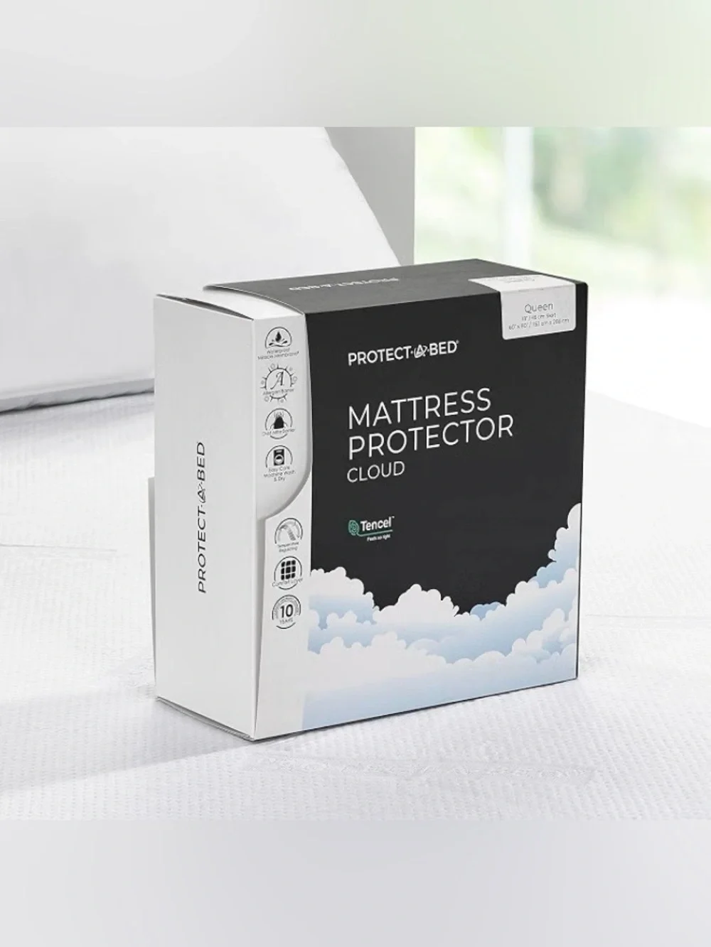 Protect-A-Bed Cloud Extra-Soft Tencel Waterproof Mattress Protector, Queen,NEW